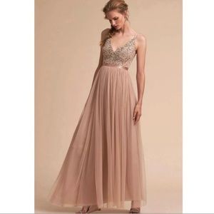 BHLDN bridesmaid dress: Avery Beaded Bodice Formal Dress in blush